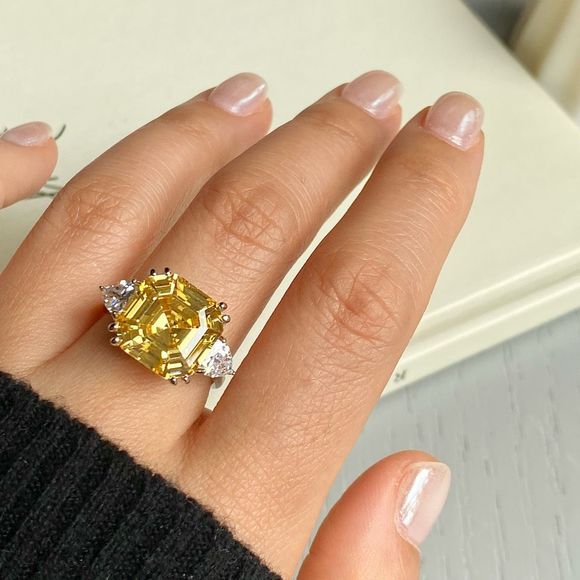 Cloulou Jewelry - 18K White Gold Plated Citrine Yellow CZ Statement Ring